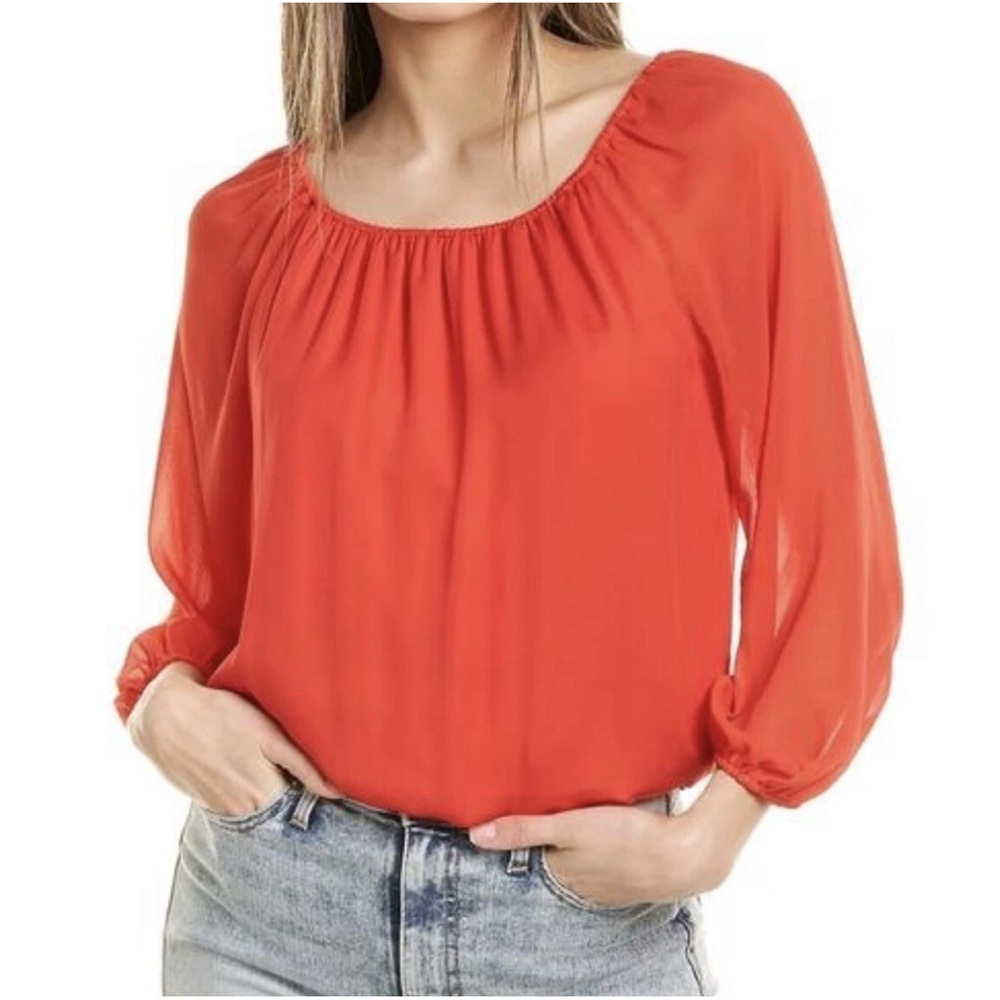 Alice + Olivia Alta Square Neck Silk-Blend Peasant Top Women Red Small NEW 331